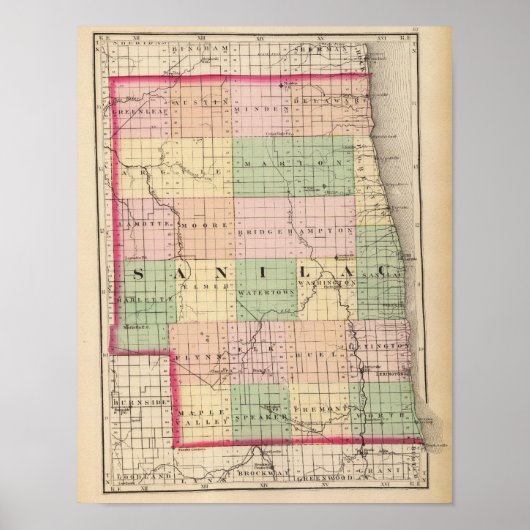 Kaart van Sanilac County, Michigan Poster (Voorkant)