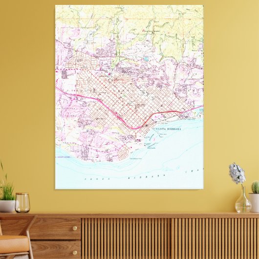  kaart van Santa Barbara California (1952) Canvas Afdruk (Insitu (Woonkamer))