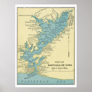 kaart van Santiago de Cuba (1898) Poster