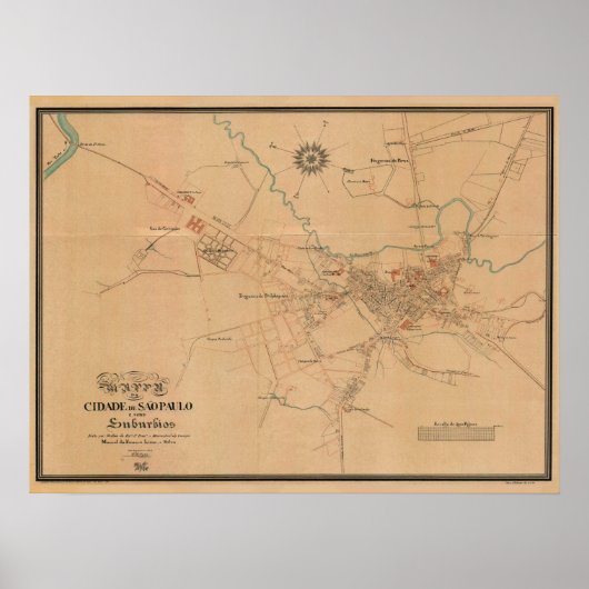  kaart van Sao Paulo Brazilië (1847) Poster (Voorkant)