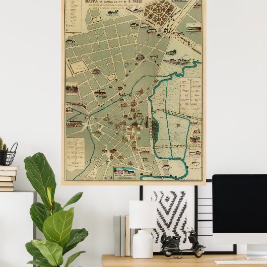  kaart van Sao Paulo Brazilië (1877) Poster (Thuiskantoor)