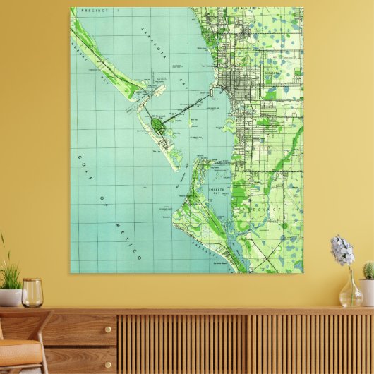  kaart van Sarasota Florida (1944) Canvas Afdruk (Insitu (Woonkamer))