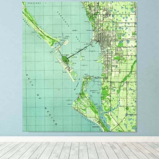  kaart van Sarasota Florida (1944) Canvas Afdruk (Insitu (Houten vloer))