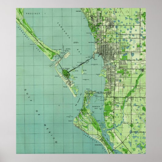  kaart van Sarasota Florida (1944) Poster (Voorkant)