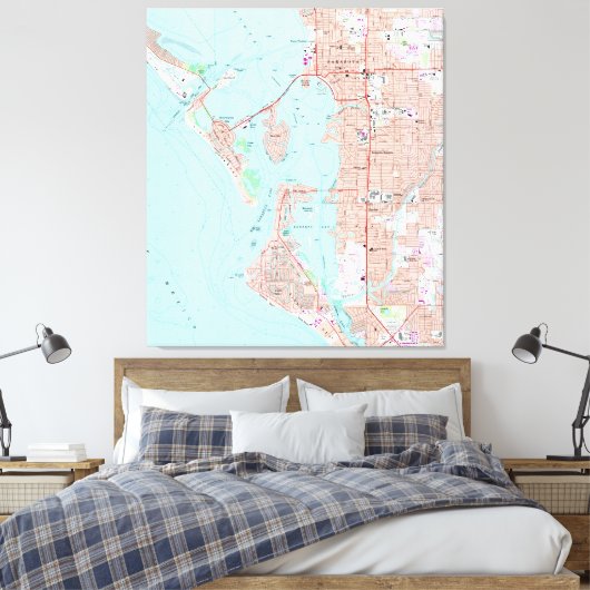  kaart van Sarasota Florida (1973) Canvas Afdruk (Insitu (Slaapkamer))