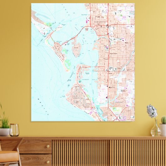  kaart van Sarasota Florida (1973) Canvas Afdruk (Insitu (Woonkamer))