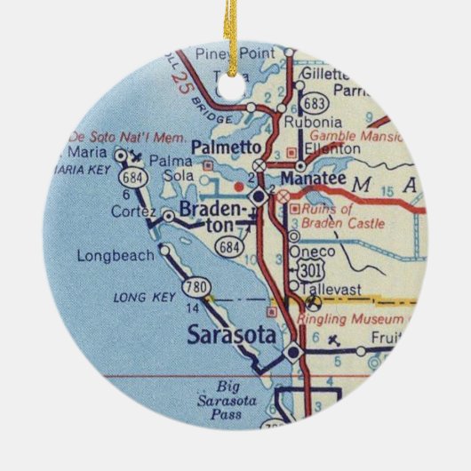 kaart van Sarasota Florida Keramisch Ornament (Achterkant)