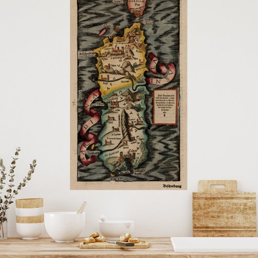  kaart van Sardinië Italië (16e eeuw) Poster (Keuken)