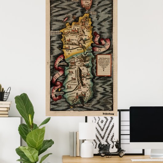  kaart van Sardinië Italië (16e eeuw) Poster (Thuiskantoor)