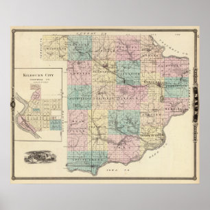Kaart van Sauk County en Kilbourn City Poster