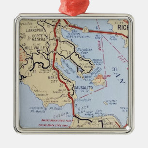 Kaart van Sausalito Mill Valley Metalen Ornament
