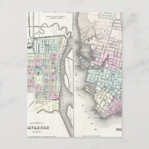  kaart van Savannah en Charleston (1855)