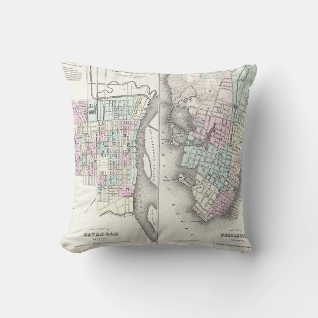  kaart van Savannah en Charleston (1855) Kussen (Voorkant)