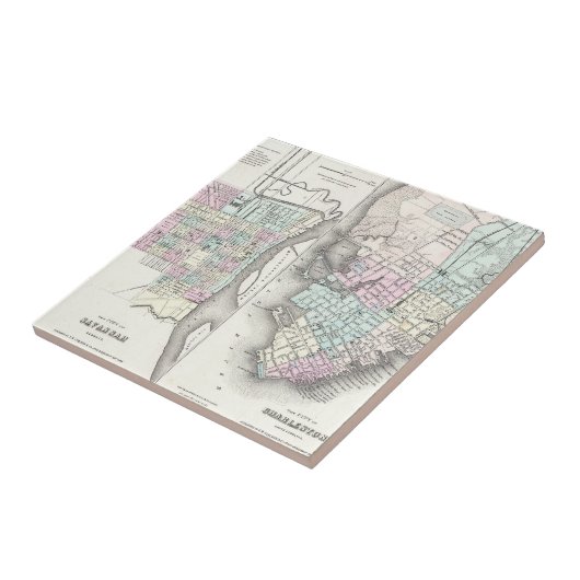 kaart van Savannah en Charleston (1855) Tegeltje (Zijkant)