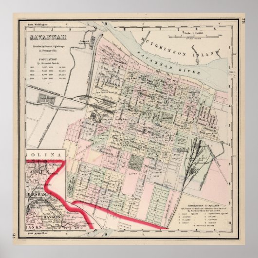  kaart van Savannah GA (1877) Poster (Voorkant)