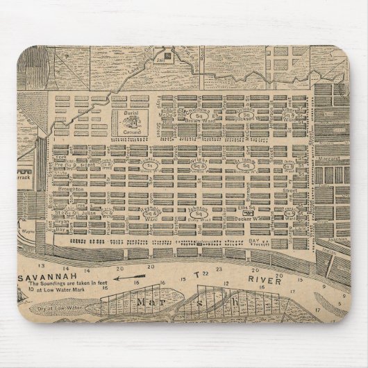 kaart van Savannah Georgia (1818) Muismat (Voorkant)