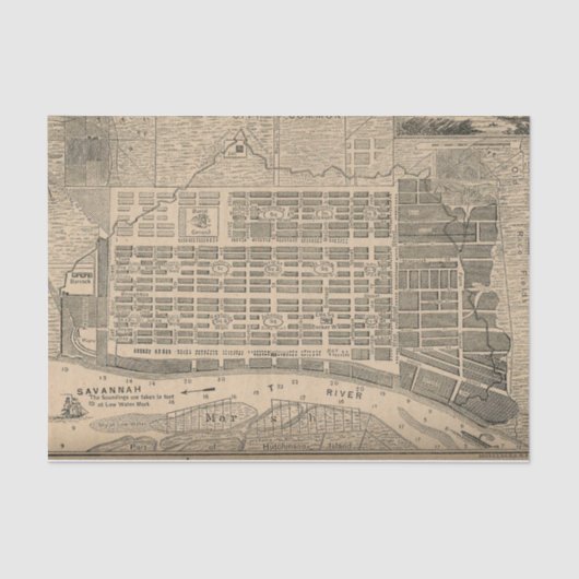 kaart van Savannah Georgia (1818) Tissuepapier (Voorkant)