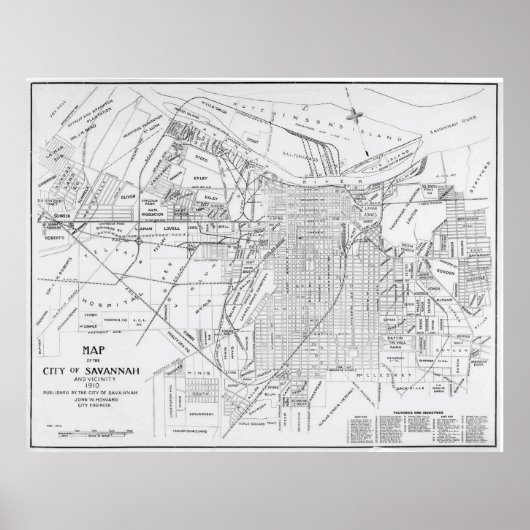  kaart van Savannah Georgia (1910) Poster (Voorkant)