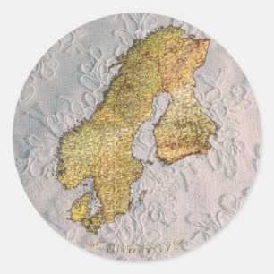 Kaart van Scandinavia Cartografie Ronde Sticker