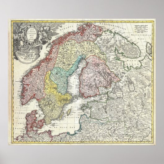  kaart van Scandinavië (1730) Poster (Voorkant)