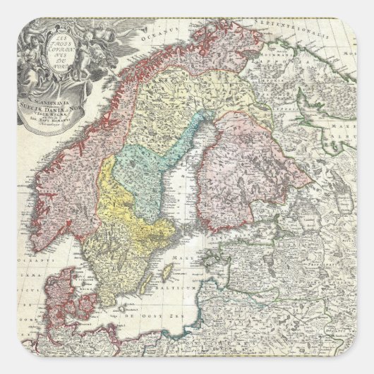 kaart van Scandinavië (1730) Vierkante Sticker (Voorkant)