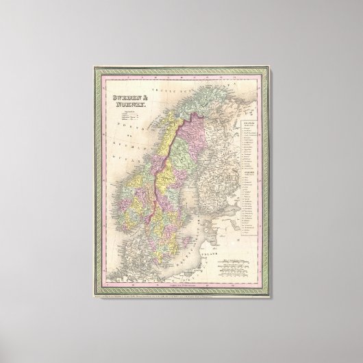 kaart van Scandinavië (1850) Canvas Afdruk (Voorkant)
