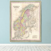 kaart van Scandinavië (1850) Canvas Afdruk (Insitu (Houten vloer))