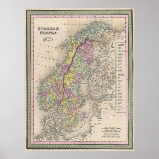 kaart van Scandinavië (1850) Poster (Voorkant)