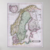 Kaart van Scandinavië, Noorwegen, Zweden, Finland, Poster (Voorkant)