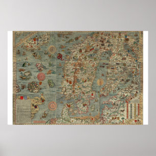 kaart van Scandinavië Poster