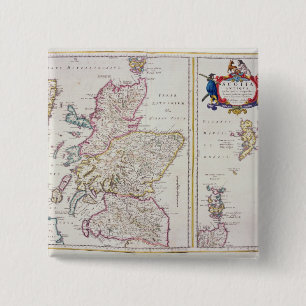 Kaart van Schotland, c.1700 Vierkante Button 5,1 Cm