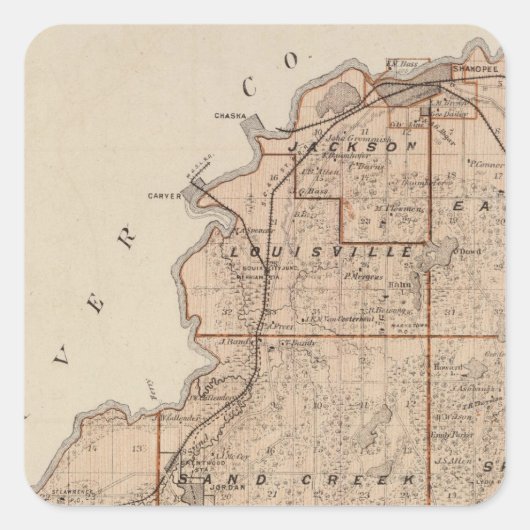 Kaart van Scott County, Minnesota Vierkante Sticker (Voorkant)