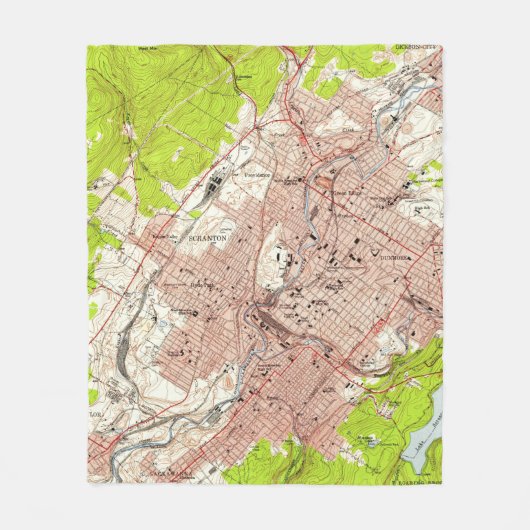 kaart van Scranton Pennsylvania (1947) Fleece Deken (Voorkant)