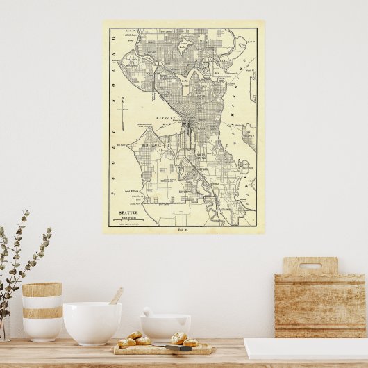  kaart van Seattle (1914) Poster (Keuken)