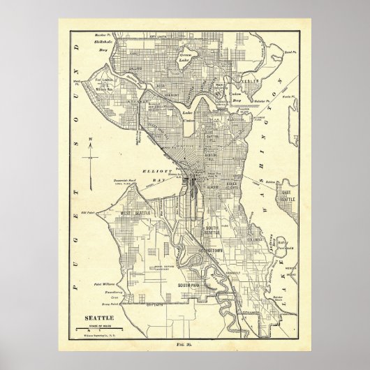  kaart van Seattle (1914) Poster (Voorkant)