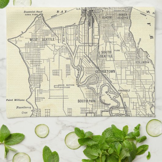 kaart van Seattle (1914) Theedoek (Gevouwen)