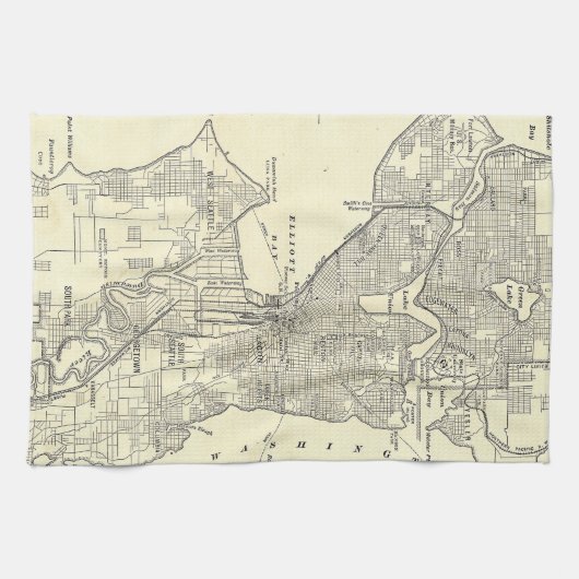 kaart van Seattle (1914) Theedoek (Horizontaal)