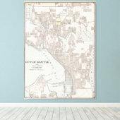  kaart van Seattle Washington (1901) Canvas Afdruk (Insitu (Houten vloer))