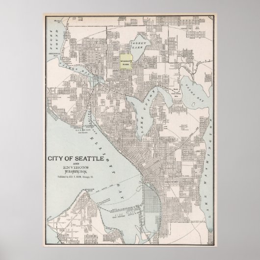  kaart van Seattle Washington (1901) Poster (Voorkant)