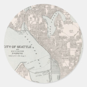 kaart van Seattle Washington (1901) Ronde Sticker