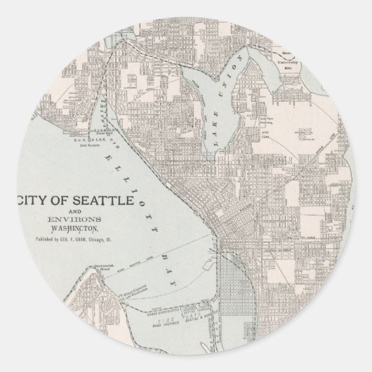 kaart van Seattle Washington (1901) Ronde Sticker (Voorkant)