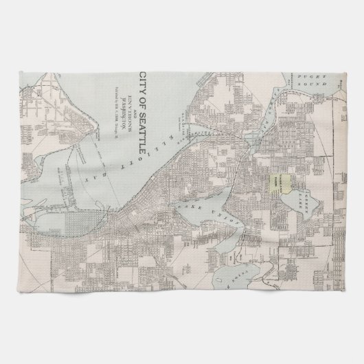 kaart van Seattle Washington (1901) Theedoek (Horizontaal)