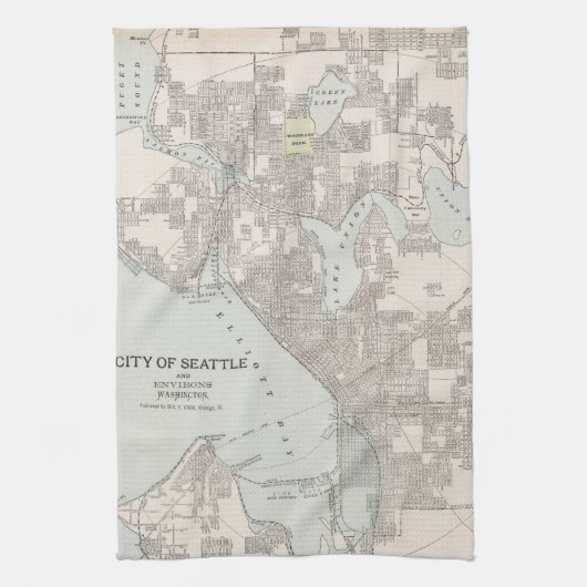  kaart van Seattle Washington (1901) Theedoek (Verticaal)