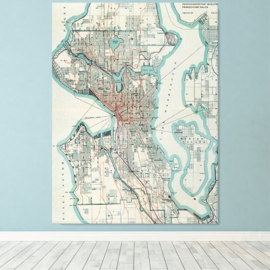  kaart van Seattle Washington (1911) Canvas Afdruk (Insitu (Houten vloer))