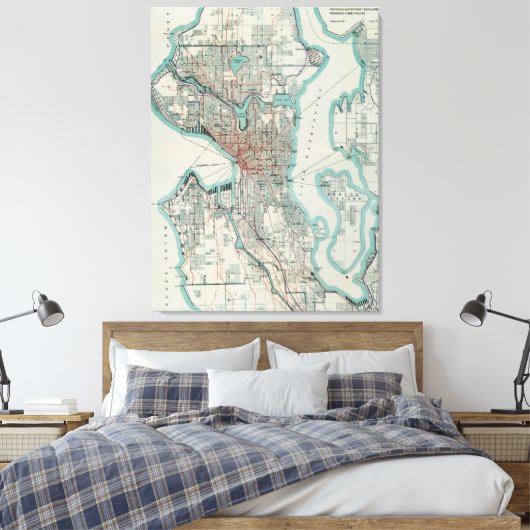  kaart van Seattle Washington (1911) Canvas Afdruk (Insitu (Slaapkamer))