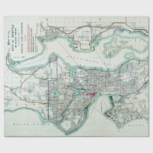  kaart van Seattle Washington Cadeaupapier (Vlak)