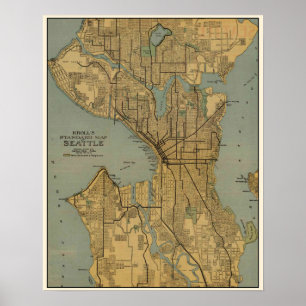 kaart van Seattle Washington Poster