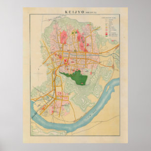 kaart van Seoul Zuid-Korea (1939) Poster