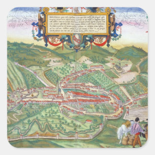 Kaart van Serravalle uit "Civitates Orbis Terrarum Vierkante Sticker