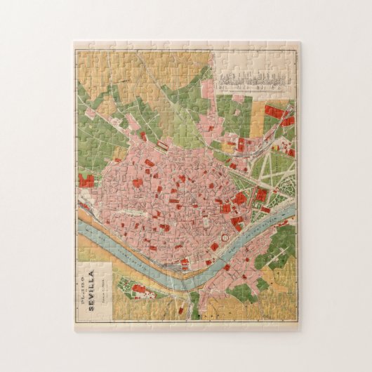  kaart van Sevilla, Spanje (1918) Legpuzzel (Verticaal)